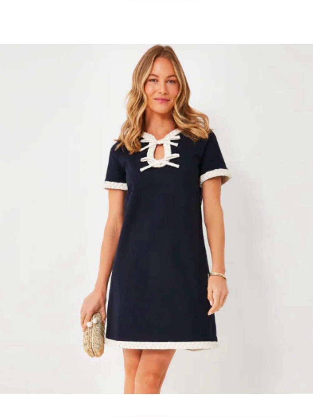 Tuckernuck Navy Bow Olivia Dress Navy Shift Dress size XXS nautical a line